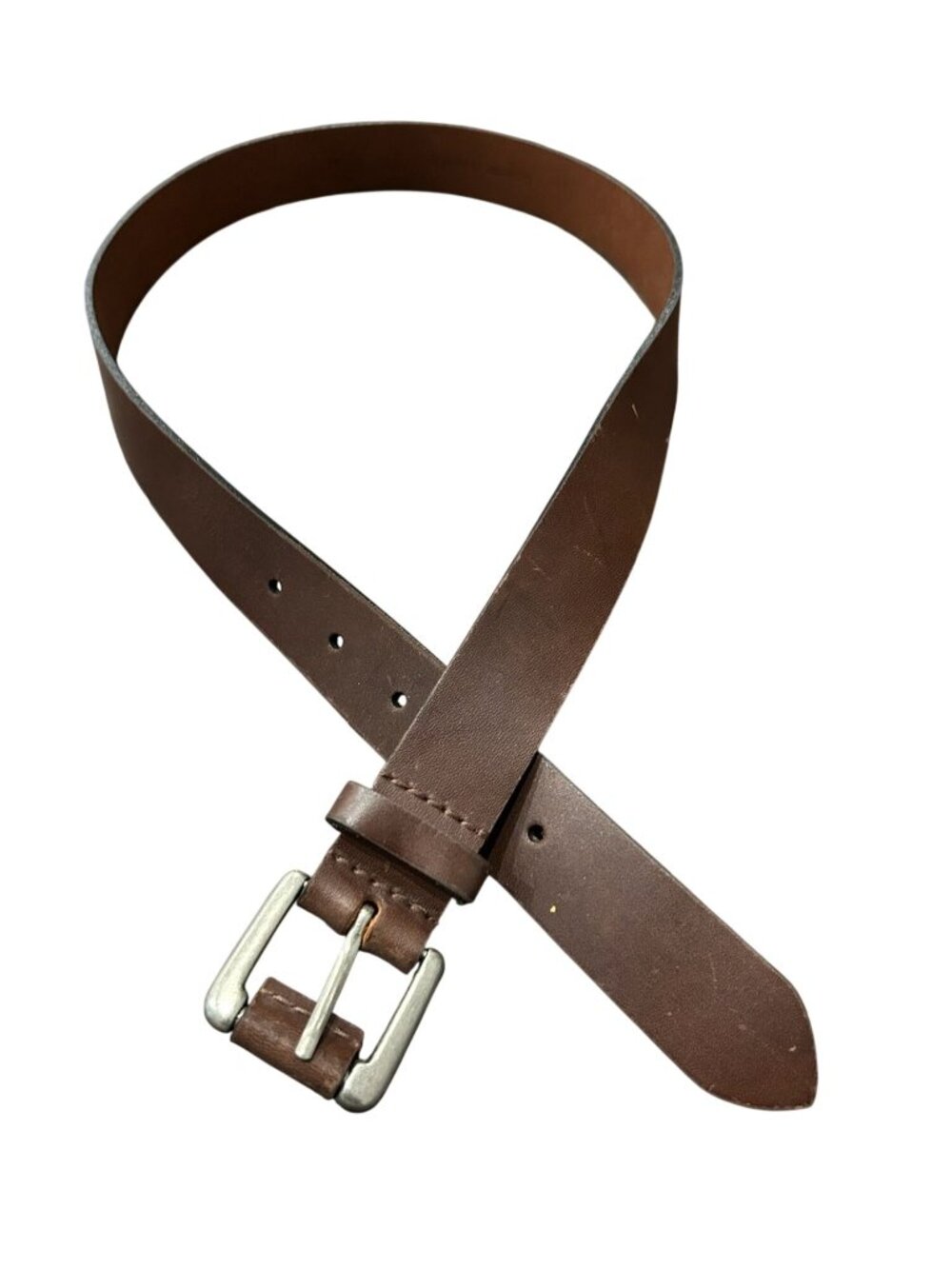 Genuine Brown 37 Leather Belt Silver Tone Buckle Heritage Style Timeless Style